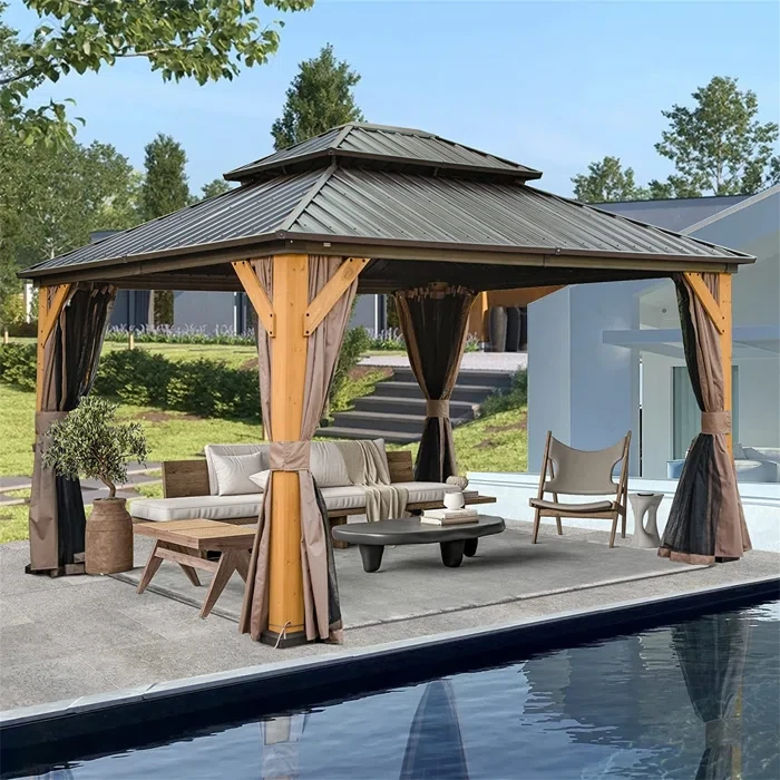 Shuron 14 Ft. W x 12 Ft. D Wood Grain Aluminum Patio Gazebo