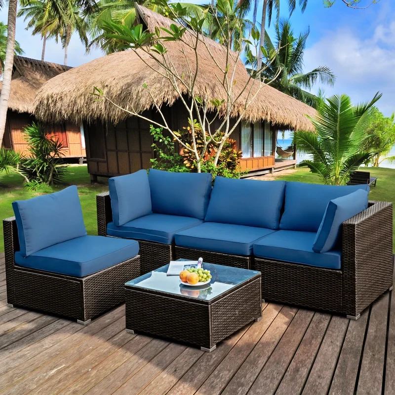 Rattan Sectional Seating Group with Cushions