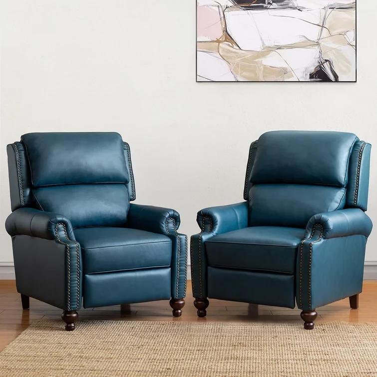 Anre Genuine Leather Recliner With Nail Head Trim (Set of 2)