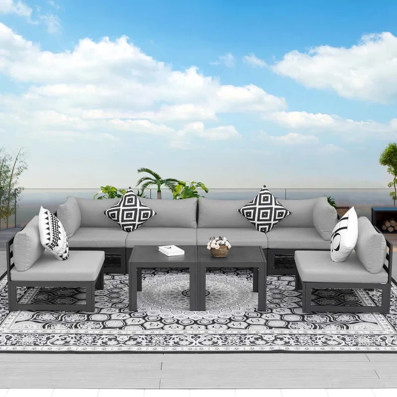 Gilemette 8 Pieces Outdoor Patio Aluminum Sectional Set with Cushions and Table