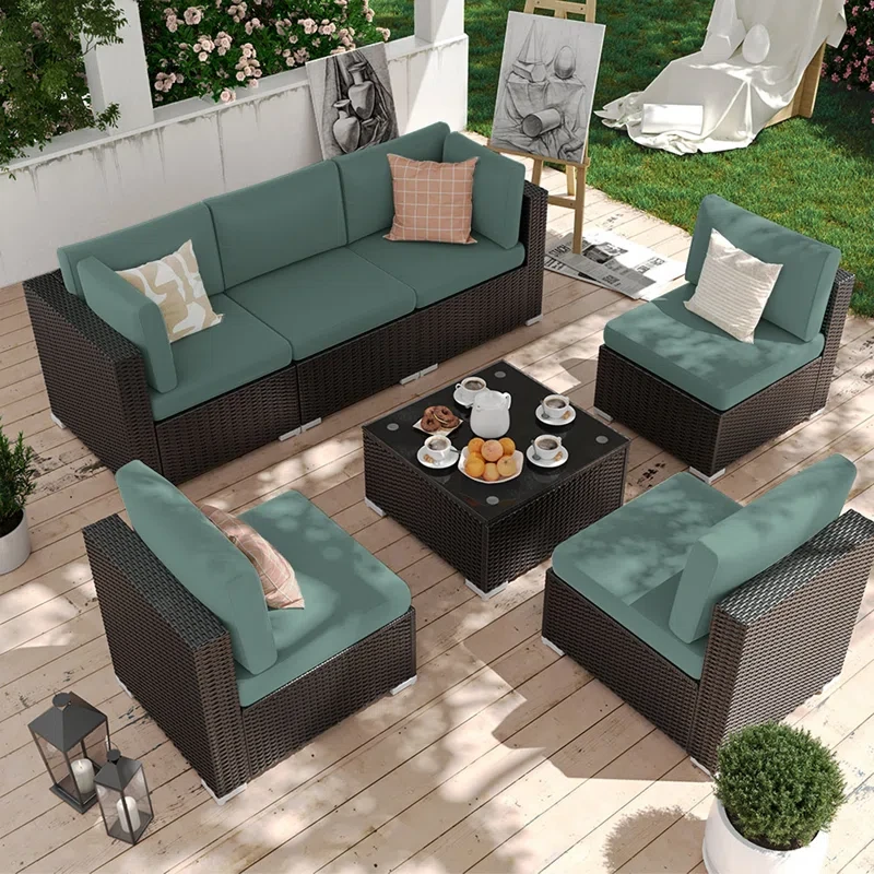 Vanwagenen 6-Person Rattan Seating Group With Cushion