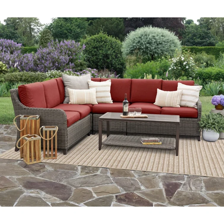 5 Piece Rattan Sectional Seating Group with Cushions