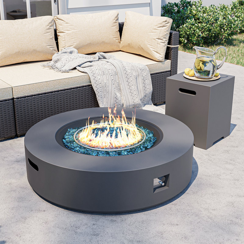 Dhian 42-Inch Round Iron Propane Outdoor Fire Pit Table with Tank Cover, Lid and Rain Cover