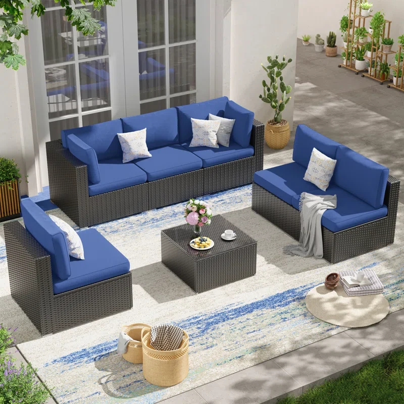 Vanwagenen 6-Person Rattan Seating Group With Cushion