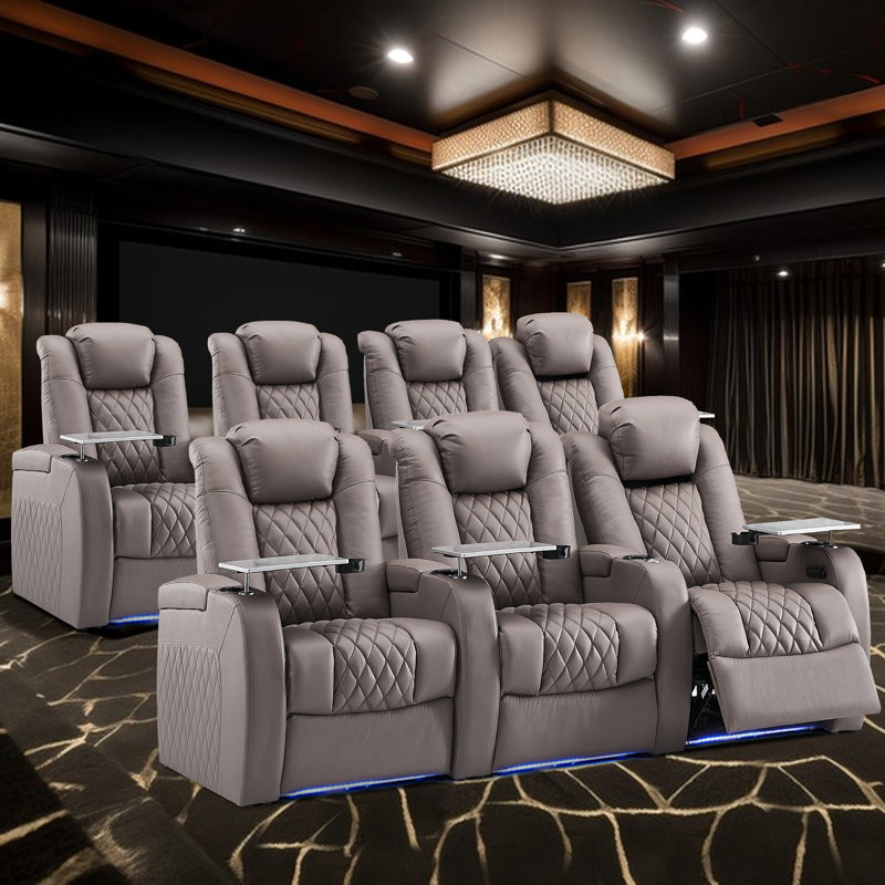 Upholstered Home Theater Seating with Cup Holder