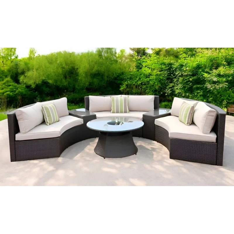 Mickens Six Piece Outdoor Black Wicker Sectional Seating Group with Beige Cushions