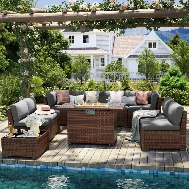 8 Person Rattan Sectional Seating Group With Cushions