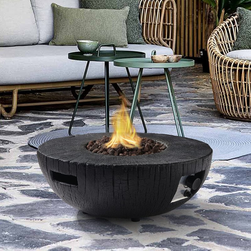 28 In. 30000 Btu Round Outdoor Propane Gas Fire Pit With Water Proof Cover And Lava Rock