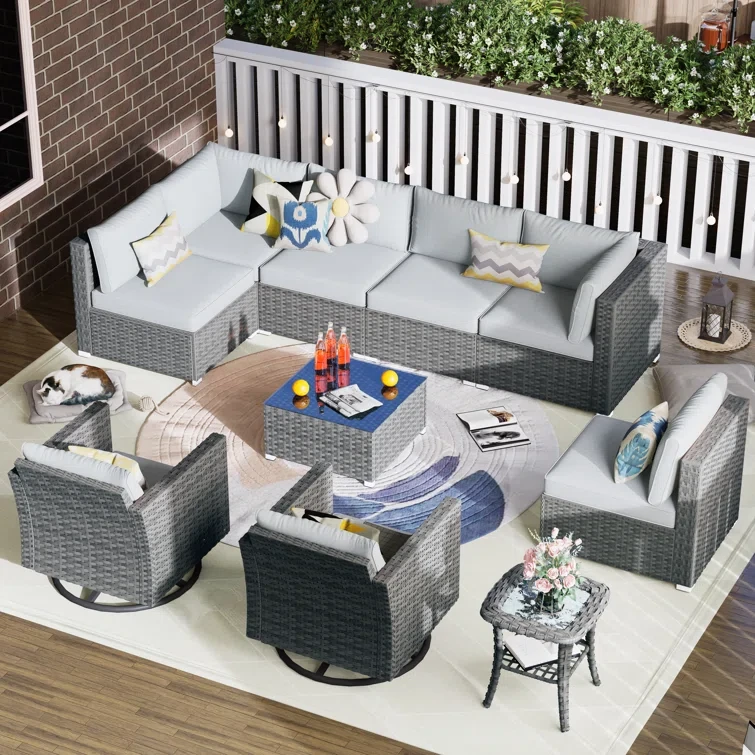 8 - Person Outdoor Seating Group with Cushions & Firepit