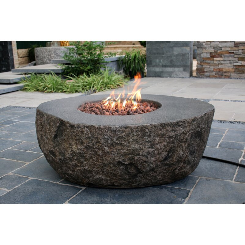 Boulder Concrete Propane/Natural Gas Fire Pit Table 16" H x 42" W x 35" D