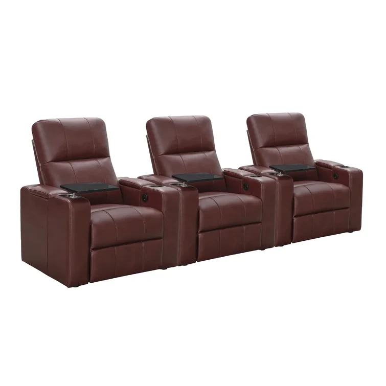 Vannatta Faux Leather Power Reclining Home Theater Seating with Cup Holder (Set of 3)