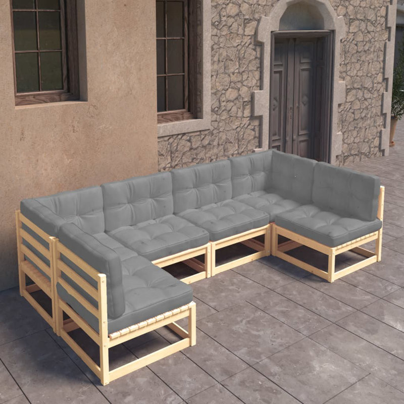 6 Piece Patio Lounge Set with Cushions Solid Wood Pine