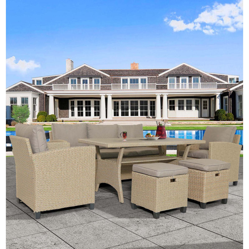 Anthwan 6 Piece Rattan Lounge Dining with Cushions