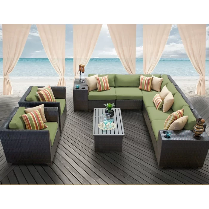 Larrissa 11 Piece Rattan Sectional Seating Group with Cushions