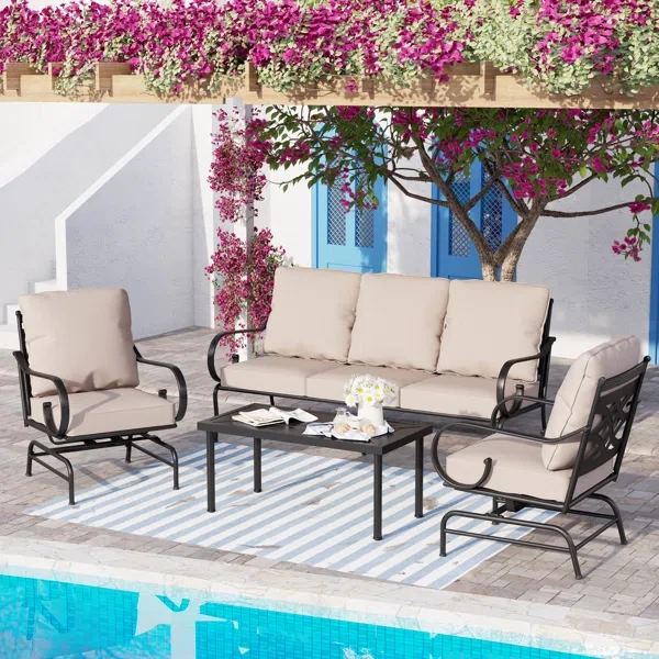 Asfand 5 Person Rocking Outdoor Patio Seating Set with Cushions