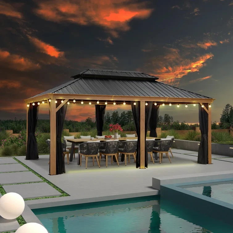 Metal Roof with Light 17 Ft. W x 11 Ft. D Aluminum Patio Gazebo