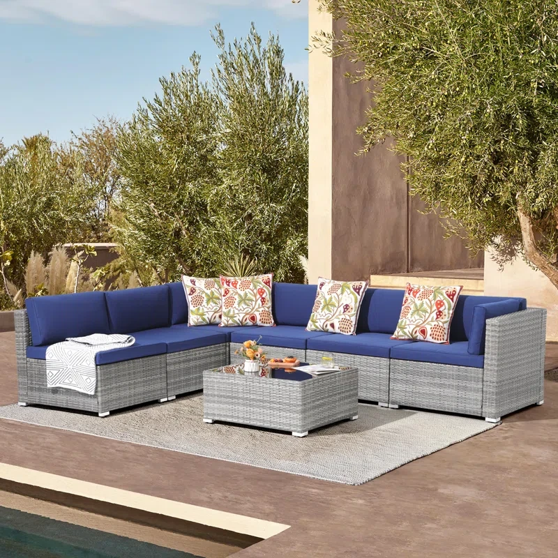 Sanjaya Rattan Sectional Seating Group with Cushions