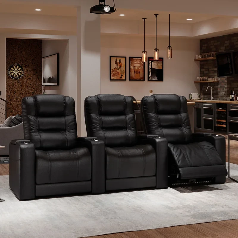 Nero Upholstered Power Reclining Home Theater Seating with Cup Holder