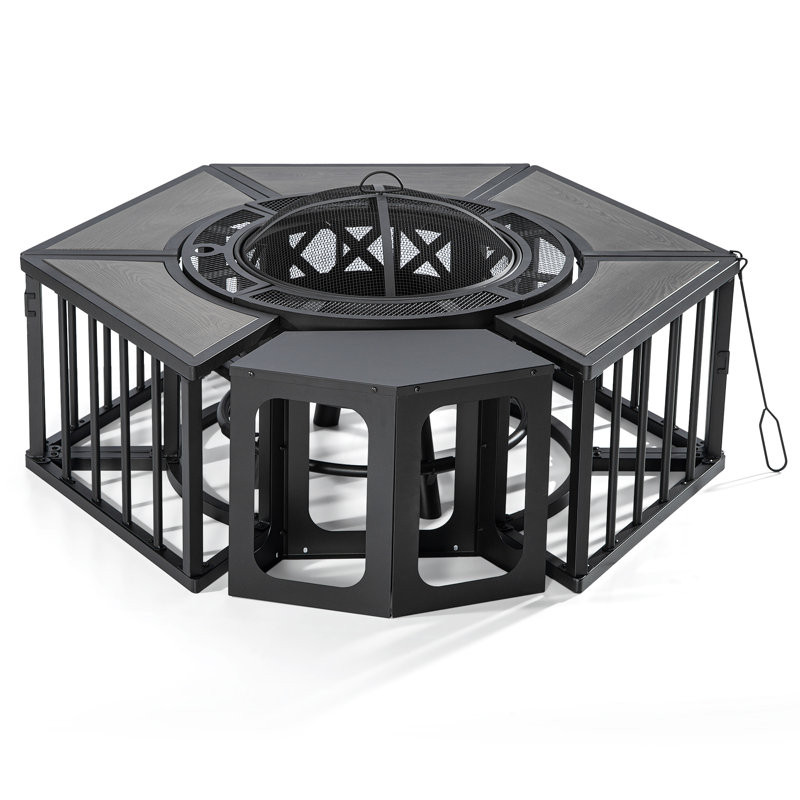 Shinetta 18'' H x 59'' W Outdoor Fire Pit Table with Lid