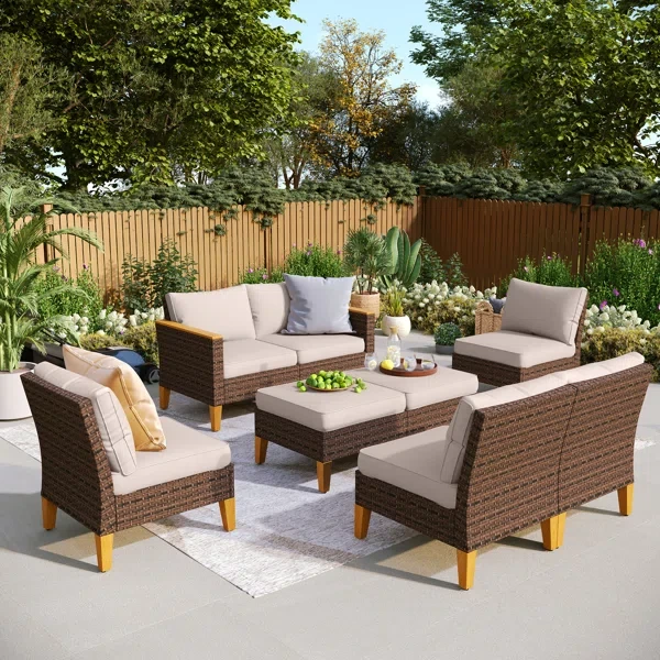 Argyri 8-Piece Wicker Outdoor Patio Conversation Furniture Sectional Set