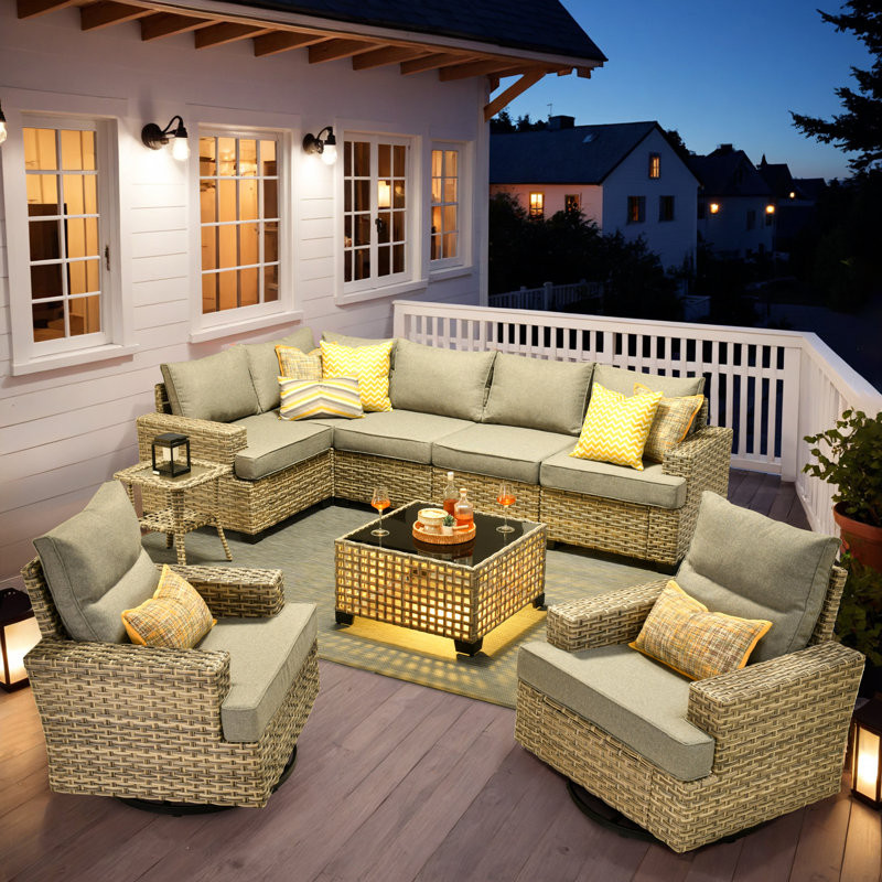 Outdoor Sofa 9-Piece Set With Coffee Table, Deep Size And Thick Cushion