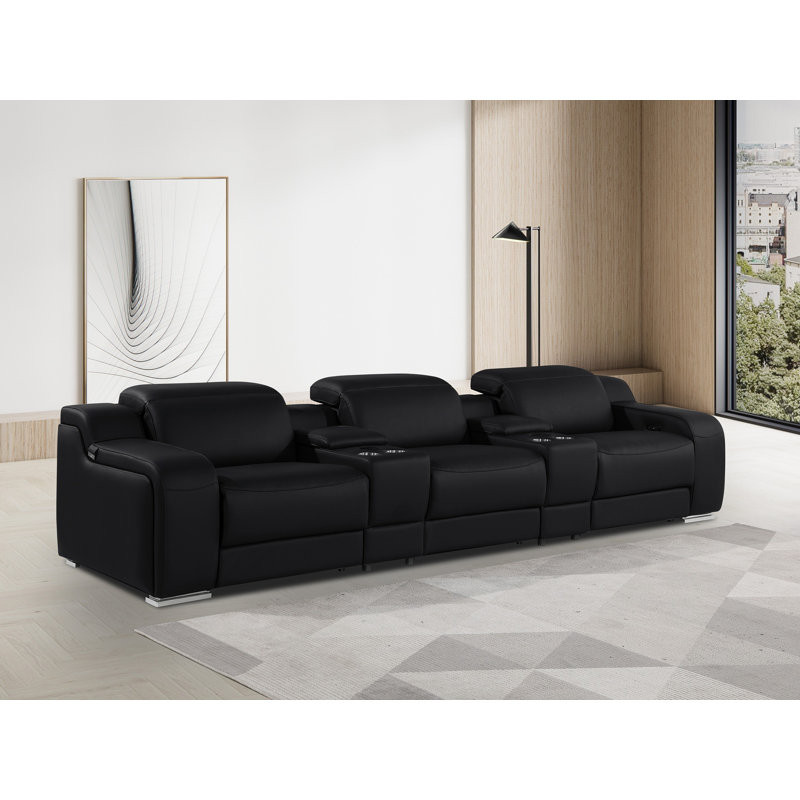 5-Piece 3-Power Reclining Italian Leather Sofa With Power Headrest