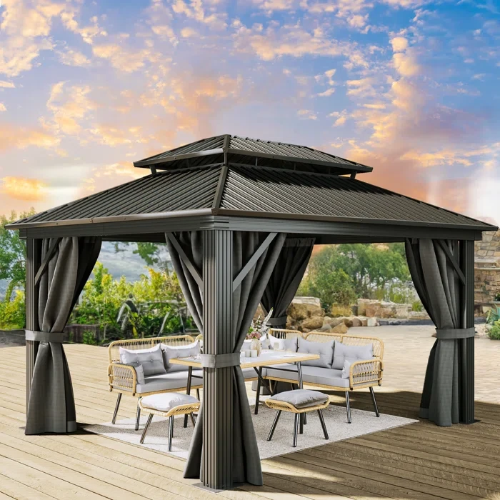 Outdoor Metal Hardtop Aluminum Patio Gazebo 14' x 12'