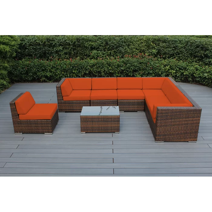 Billyjo Wicker 7 - Person Seating Group with Cushions - No Assembly