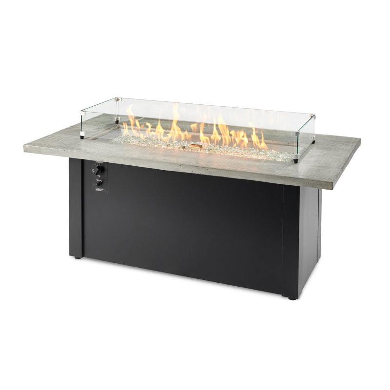 24" H x 32" W Concrete Propane Outdoor Fire Pit Table with Lid