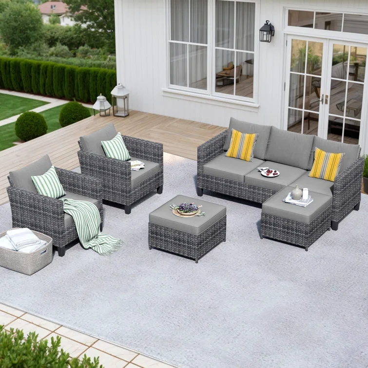 Townsey 5 Piece Rattan Sofa Seating Group with Cushions