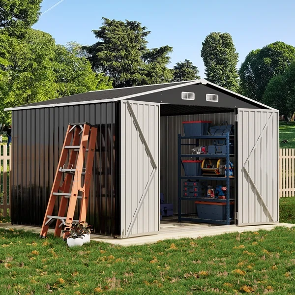 10 ft. W x 8 ft. D Metal Storage Shed with Metal Base Frame Kit