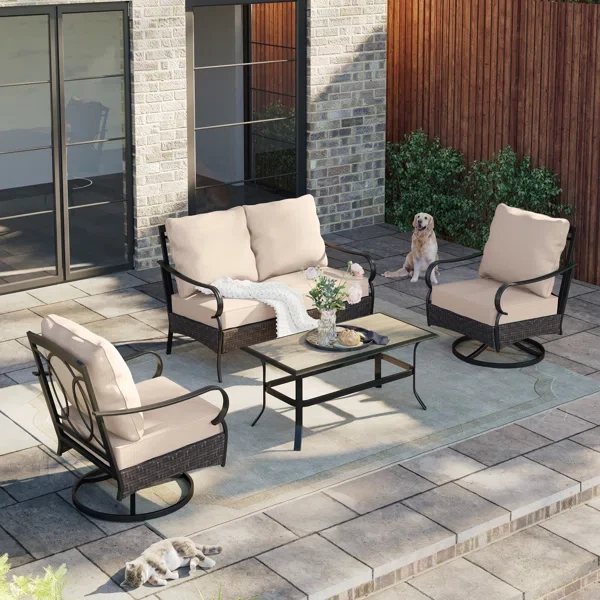 Argyri 4-Person Front Porch Furniture Set with Swivel Lounge Chairs