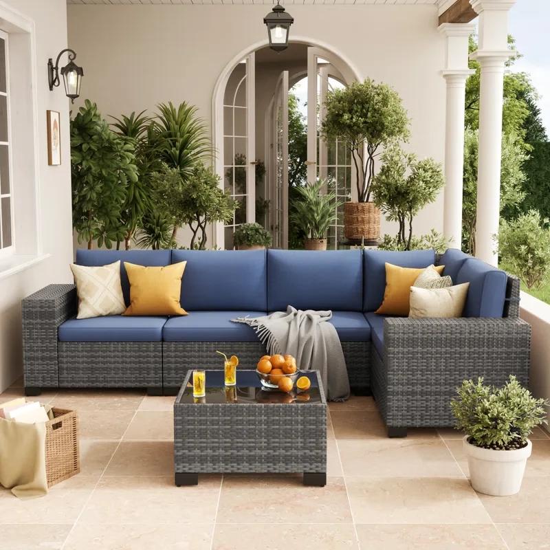 5 - Person Outdoor Rattan Sectional Seating Group With Cushions