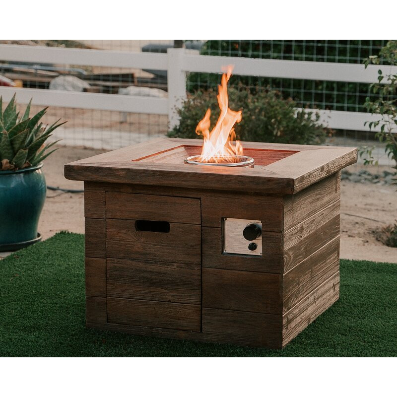 Loon Peak® 32"W Square Brown Mgo/Metal Outdoor Propane Gas Smokeless Fire Pit Table, Patio Heater, Backyard Fireplace, Conversation Area Centerpiece Bonfire