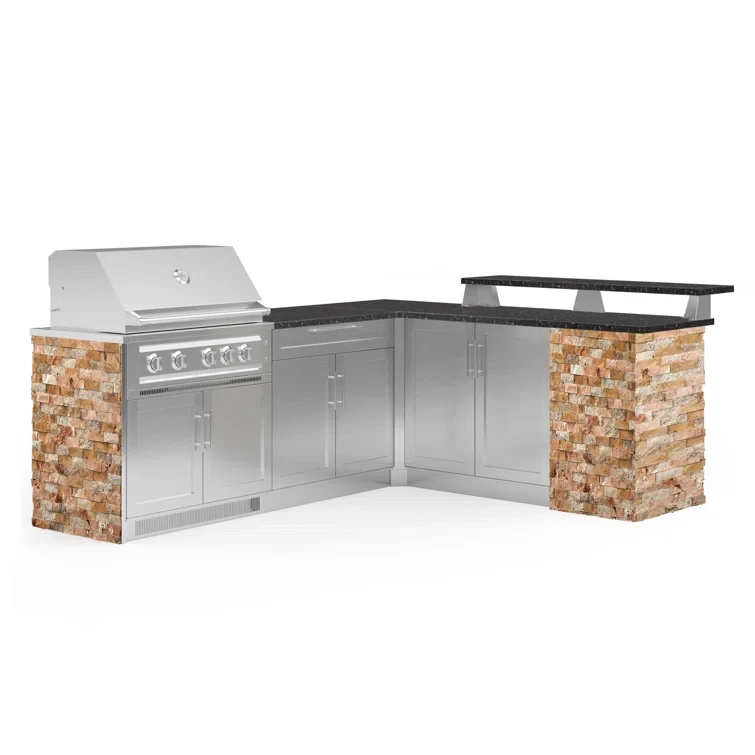 Outdoor Kitchen Signature Series 8 Piece L Shape Cabinet Set with 36 in. Natural Gas Platinum Grill