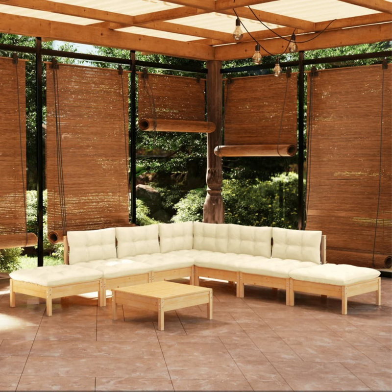 Larai 8 Piece Patio Lounge Pinewood Sectional Seating Group with Cushions