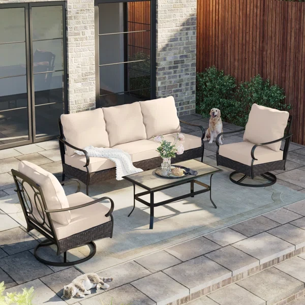 Argyri 5-7-Person Patio Conversation Set with Swivel Lounge Chairs & Sofa