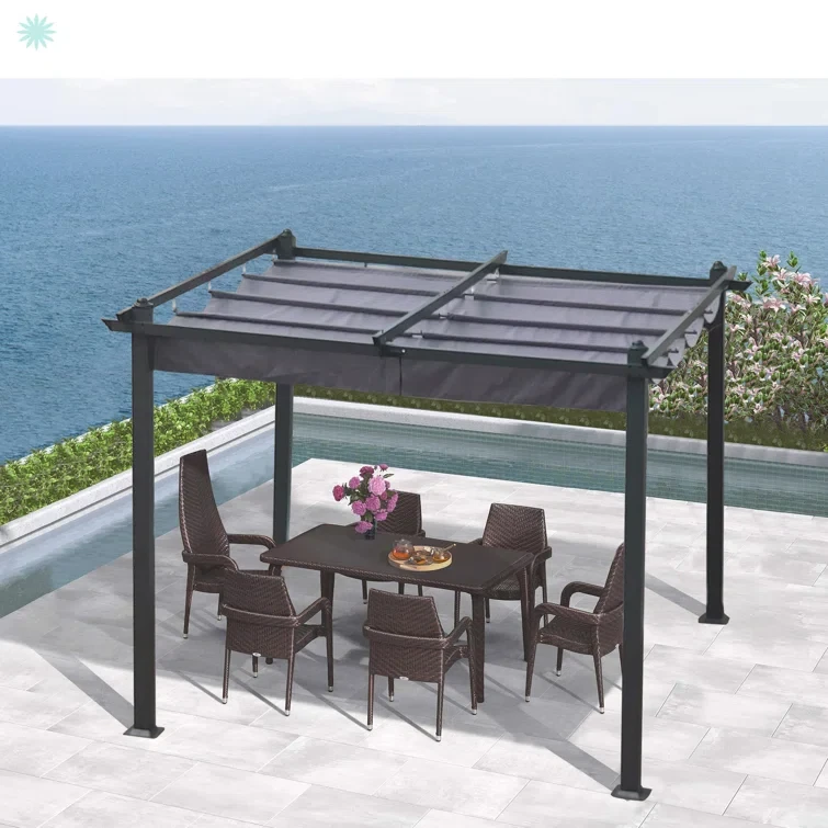 85.25" H x 116.25" W x 115.87" D Outdoor Patio Retractable Pergola