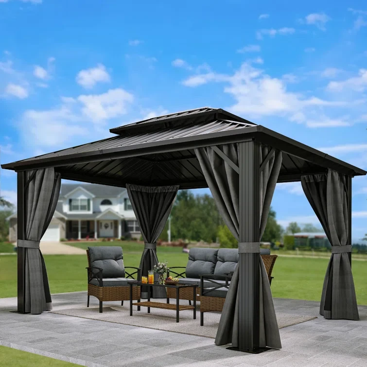 12 ft x 10 ft Outdoor Metal Hardtop Patio Gazebo with