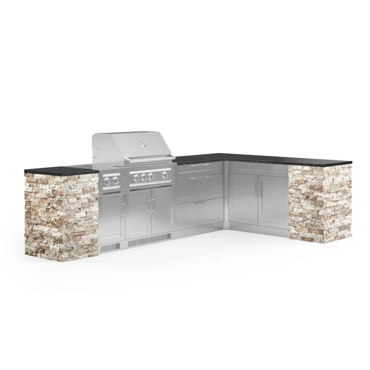 Outdoor Kitchen Signature Series 11 Piece L Shaped Cabinet Set with 33 in. Natural Gas Grill