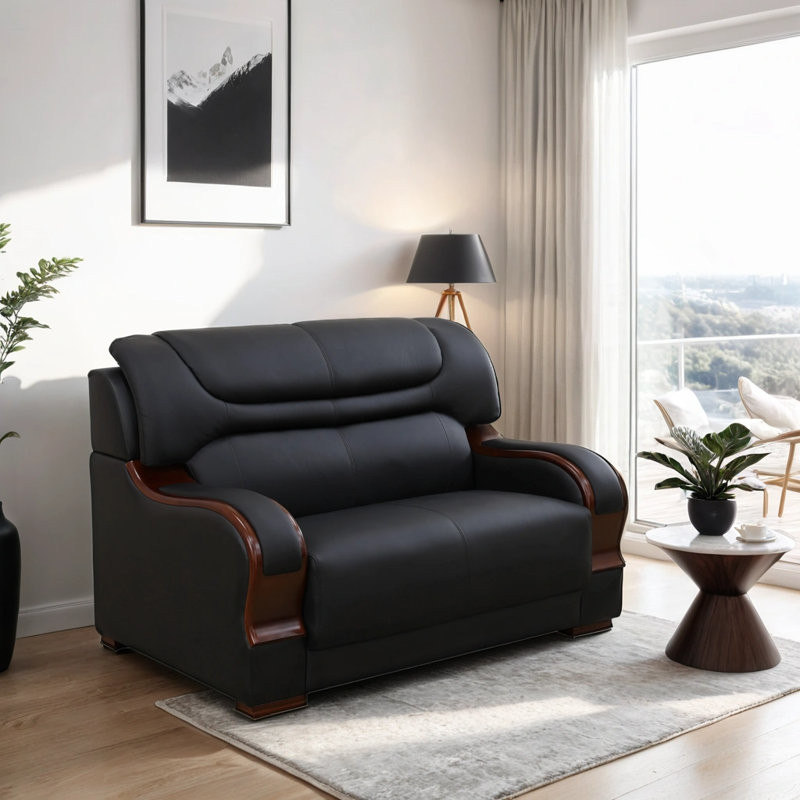 57" Premium Genuine Cowhide Leather Living Room Loveseat