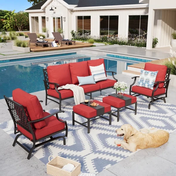 Asfand 7 - Person Patio Conversation Set with Rocking Lounge Chairs & Sofa