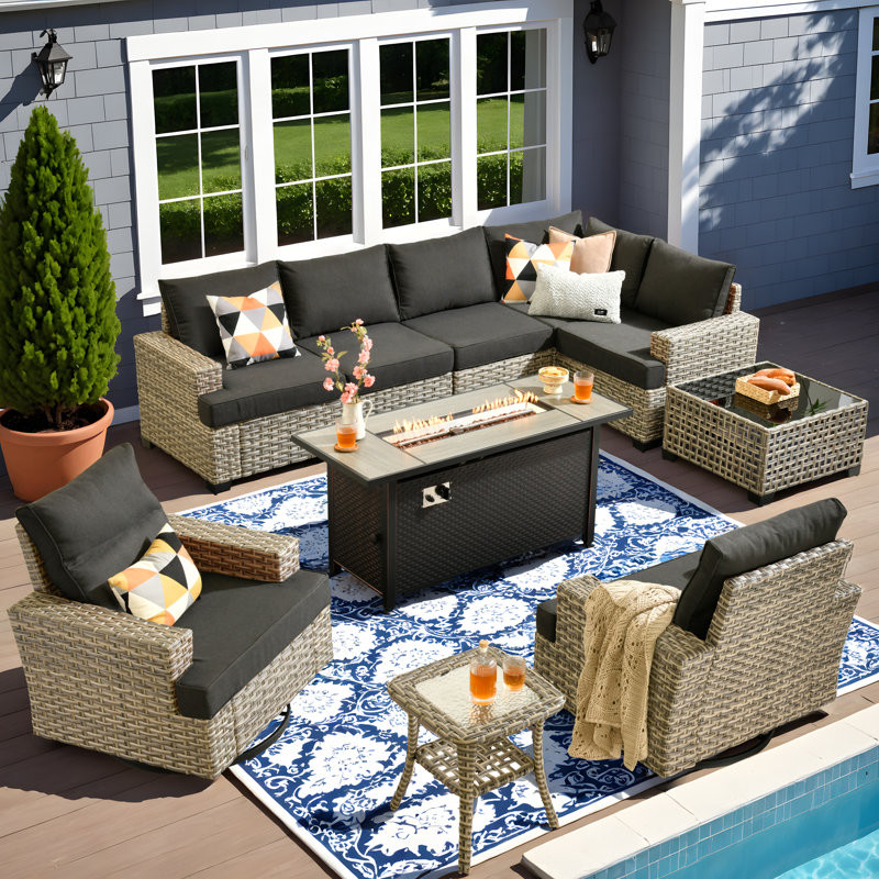 10-Piece Outdoor Sofa With Stove And Coffee Table, Deep Size And Thick Cushion