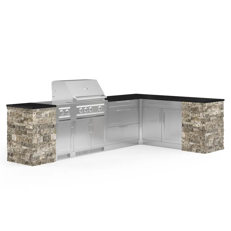 Outdoor Kitchen Signature Series 11 Piece L Shape Cabinet Set with 33 in. Propane Gas Platinum Grill