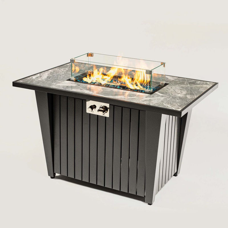 Corprew 24.8'' H x 42'' W Steel Outdoor Fire Pit Table with Lid