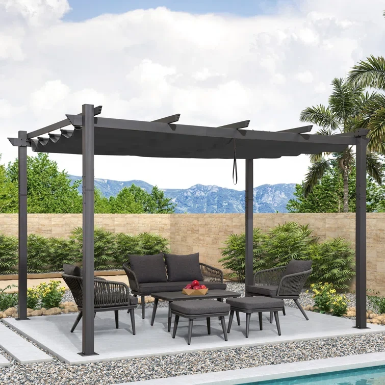 13 Ft. W x 10 Ft. D Metal Pergola with Canopy