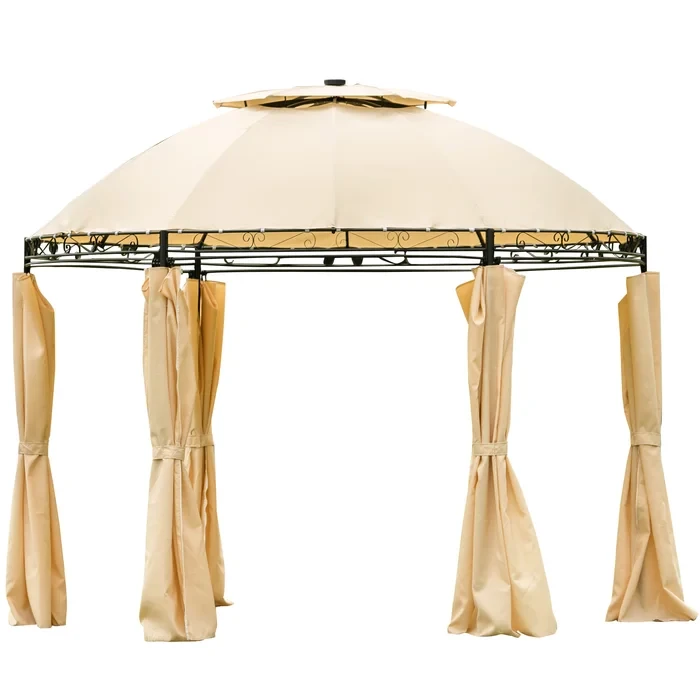 U-Style Outdoor Gazebo Steel Fabric Round Soft Top Gazebo，Outdoor Patio Dome Gazebo With Removable Curtains