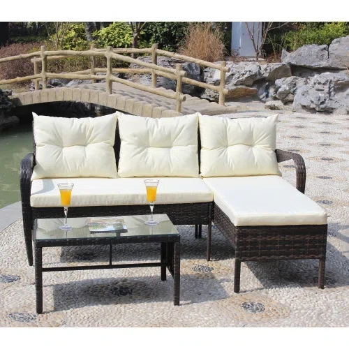 Lefancy Outdoor patio Furniture sets 3 piece Conversation set wicker Ratten Sectional Sofa