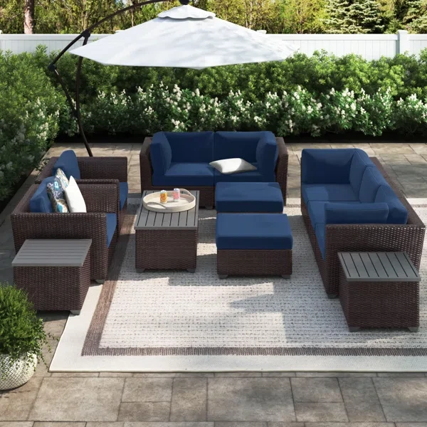 Anastase 12 Piece Wicker Outdoor Sectional Seating Group with Storage Coffee Table and End Tables