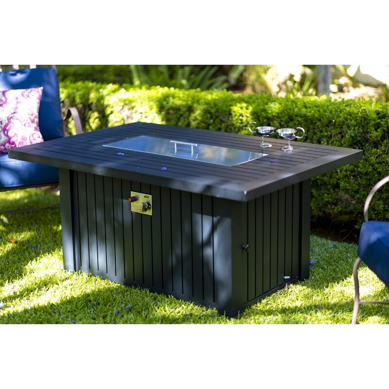 Aryn 25" H x 52" W Aluminum Propane Outdoor Fire Pit Table with Lid